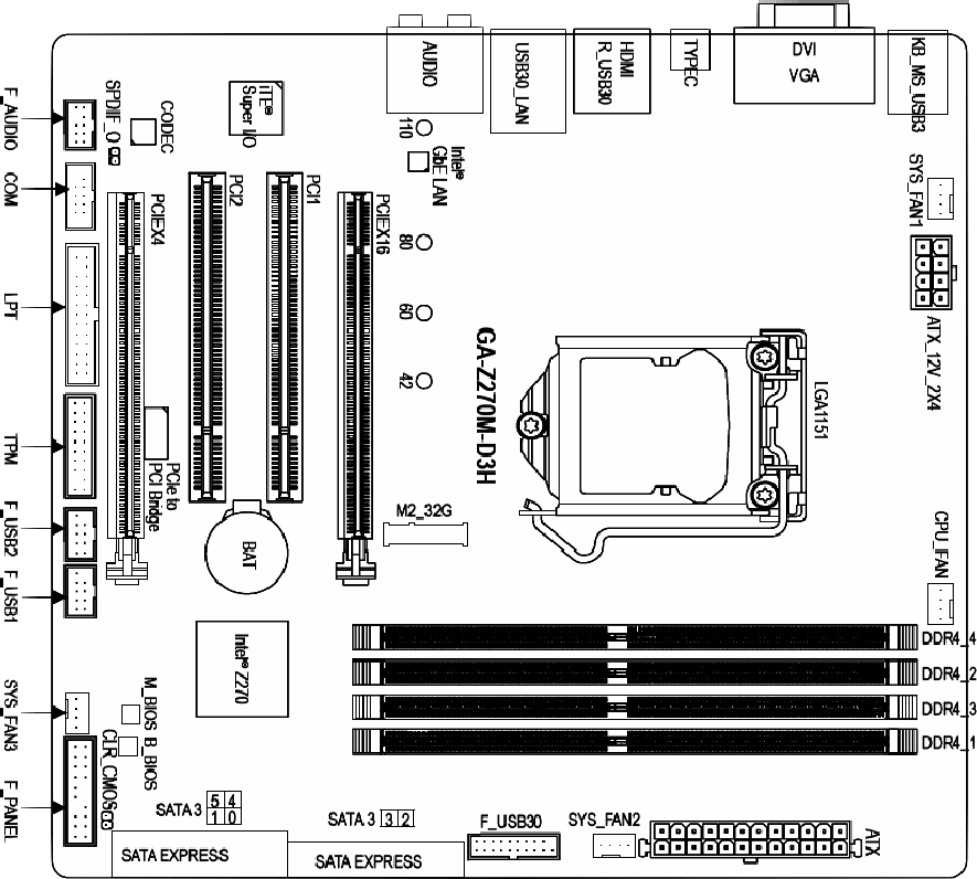  Drawing of 'GA-Z170M-D3H' 