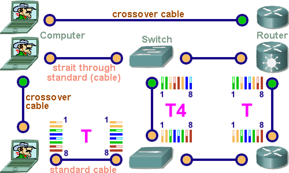  Straith-through and Crossover cables in the network 