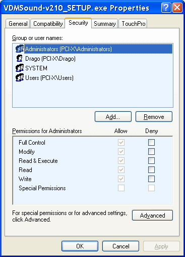  User rights on the system 