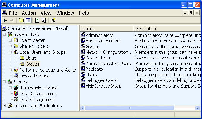  Groups of system users 