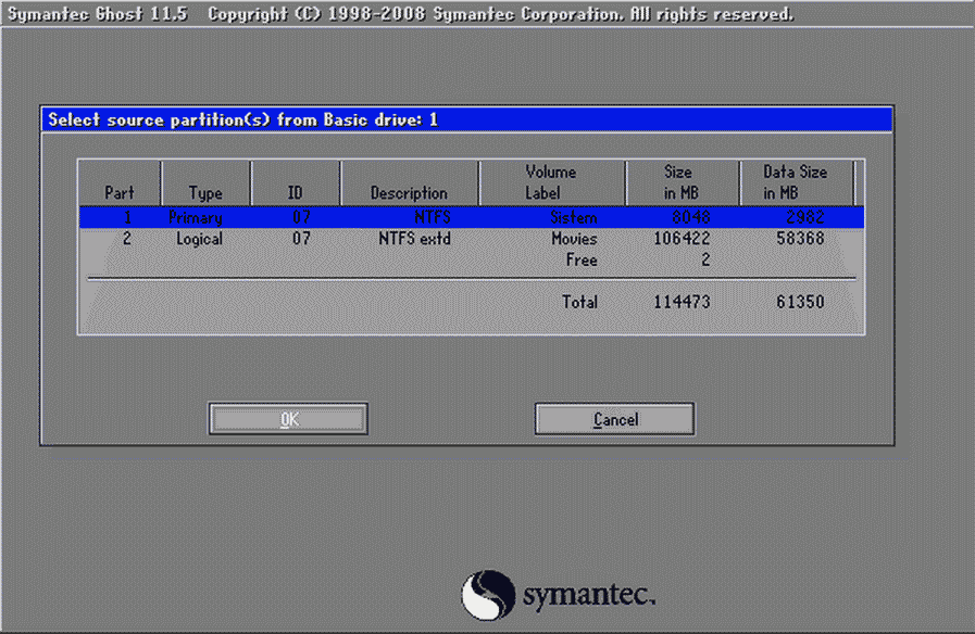  Choice the partition of the disk to be archived 