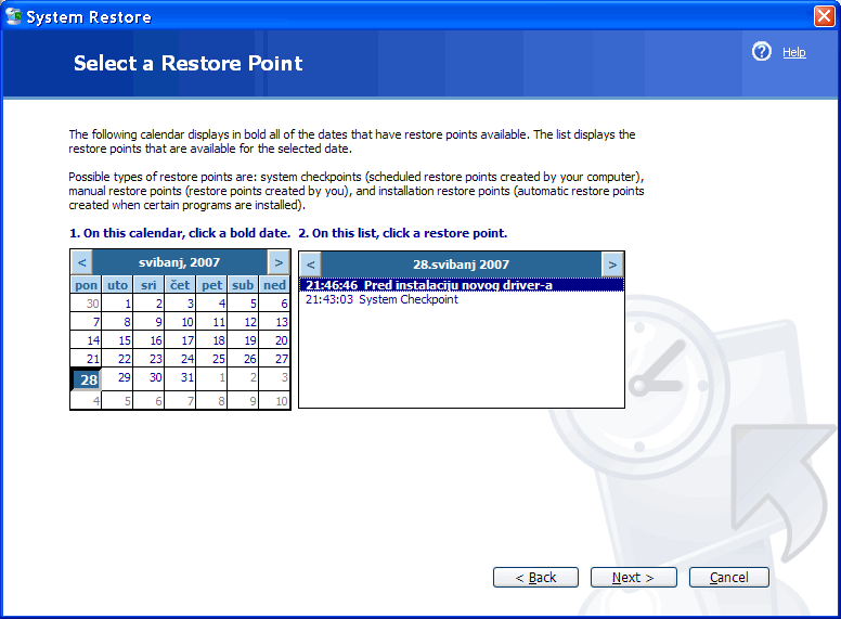  Calendar with a description of the actions of archiving 