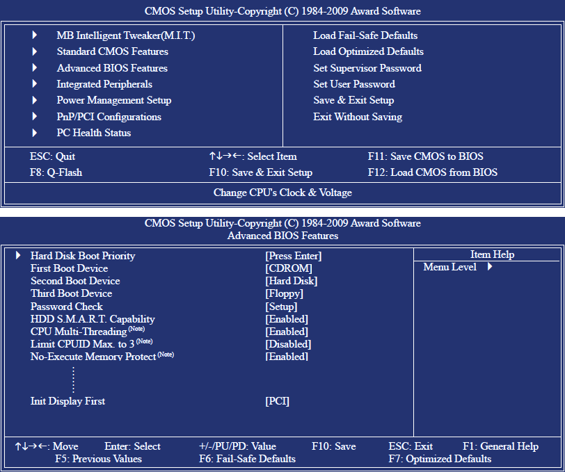  Optical drive as the first BOOT device available in the BIOS 