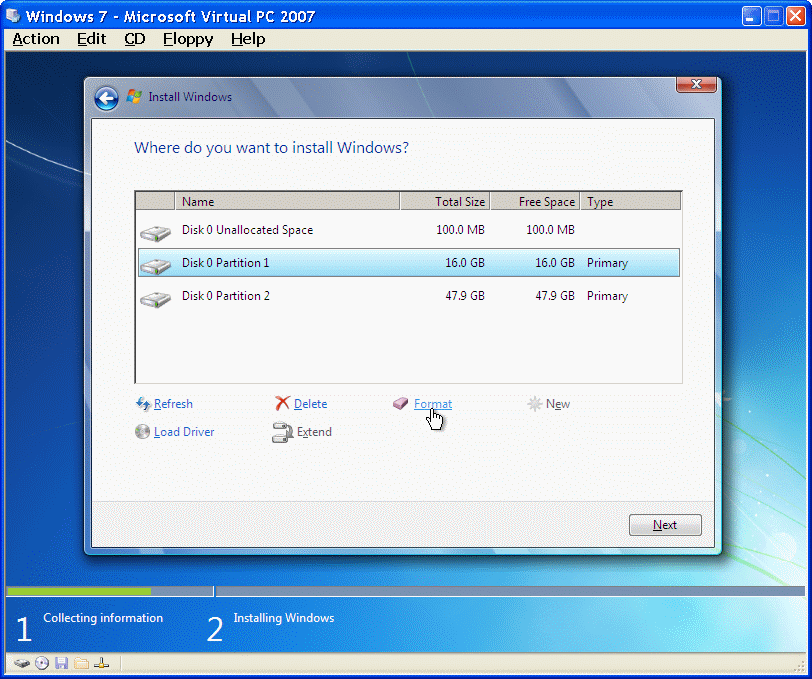  Formatting the system partition 