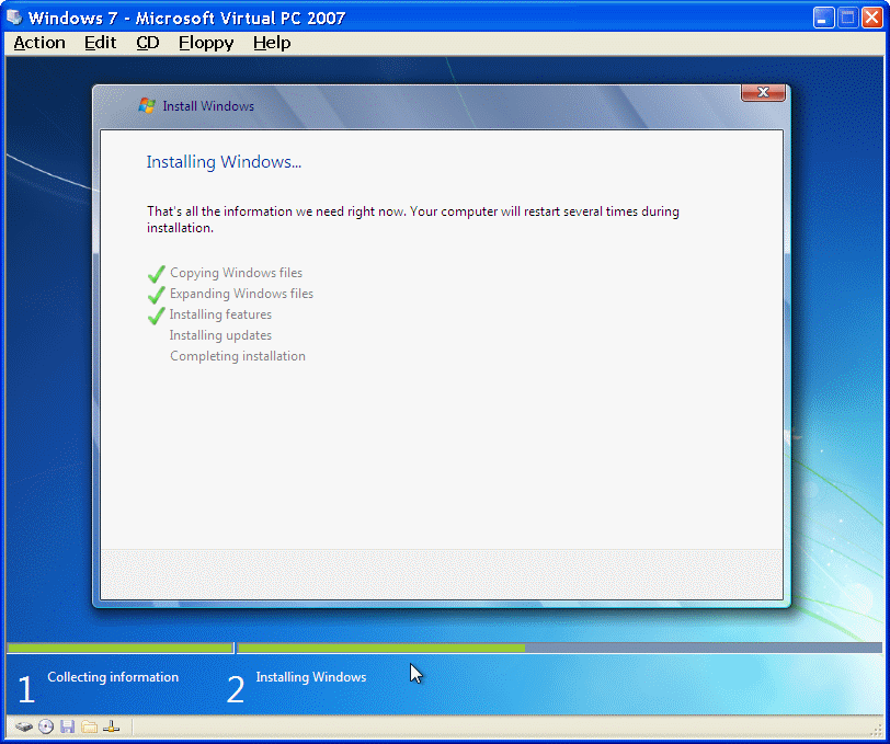  Further process of installing Windows 7 OS 