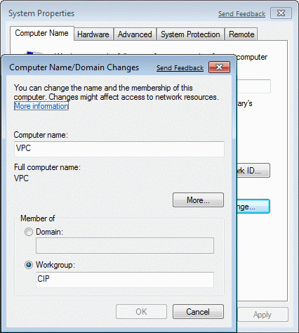  Assigning the computer to domain or workgroup 