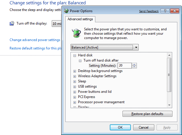  Options of Power setting 