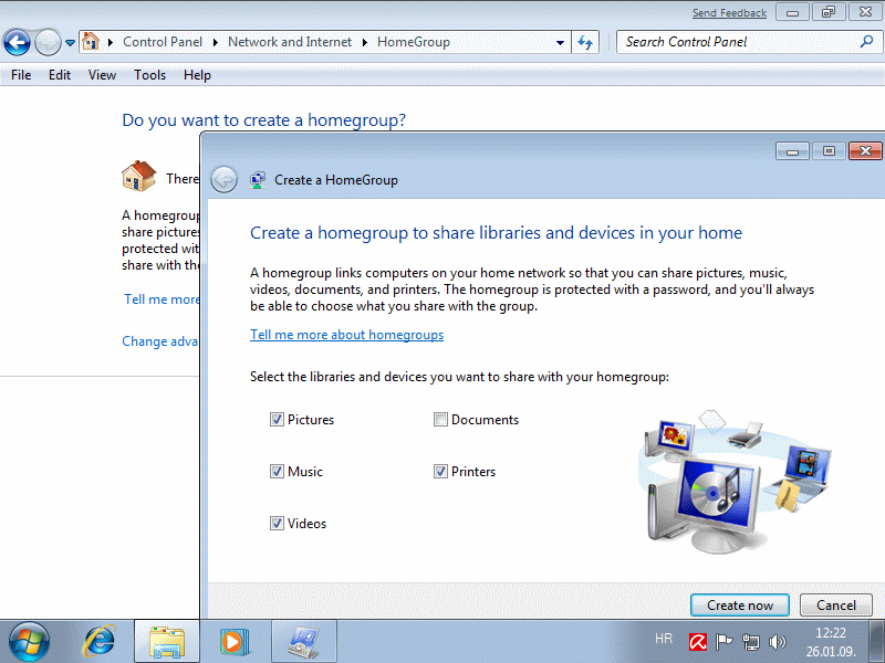  Creating Homegroup with shared libraries and devices 