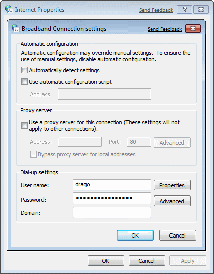  Broadband Connection settings 