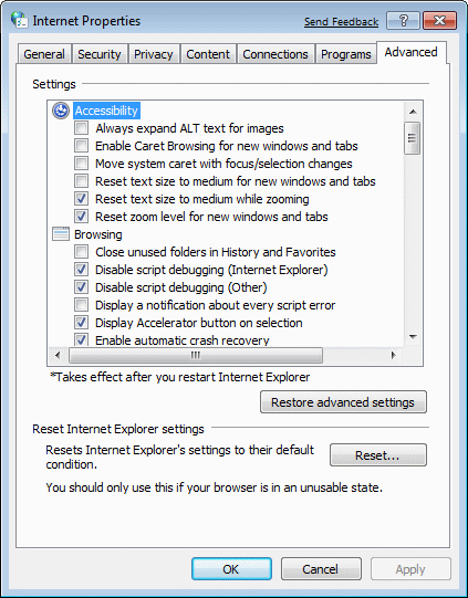  Internet (IE) properties 