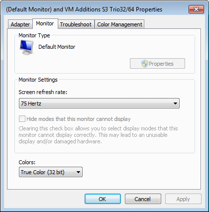  Characteristics of monitor 