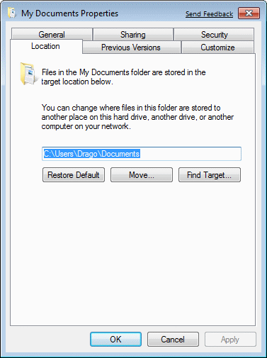  Default location for Documents 