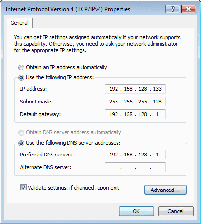  Default network settings 