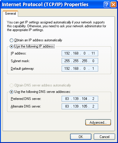  Static IP addresses with the DNS servers of ISP 