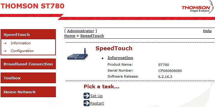  SpeedTouch GUI interface - Access to Configuration 