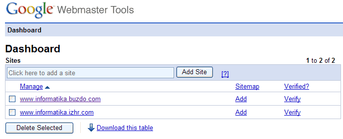  Google Webmaster Tools - User sites 