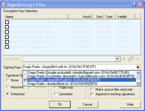  Selection of key for Encryption / Decryption 