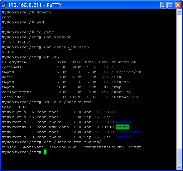  PuTTy - Debian BASH shell 